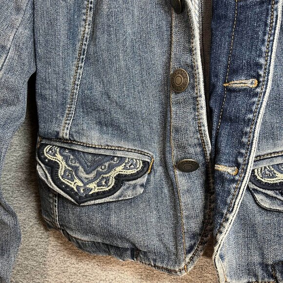 Tommy Hilfiger Jean Jacket Women M Blue Cropped Medium Wash Button Up Denim - Picture 5 of 11